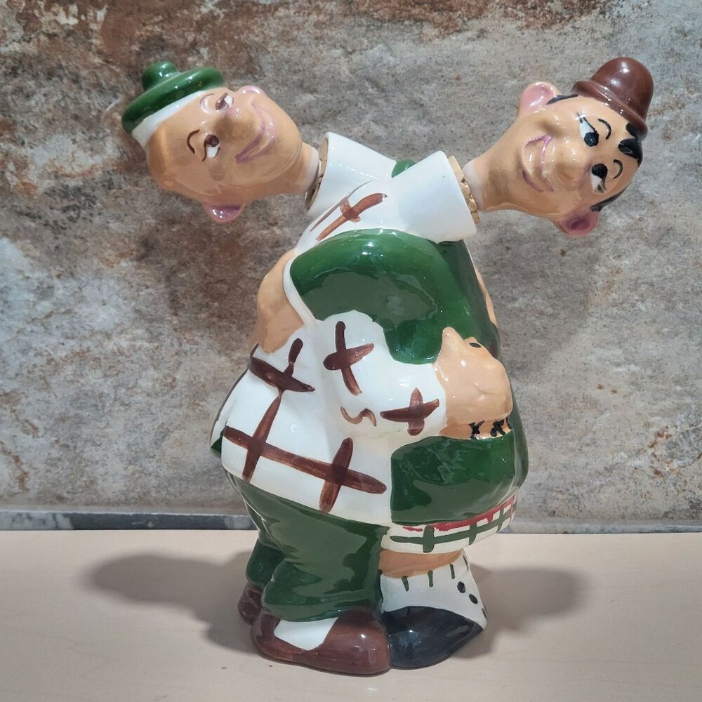 Vintage Double Man Clown Decanter Liquor Bottle Oil Vinegar Jar